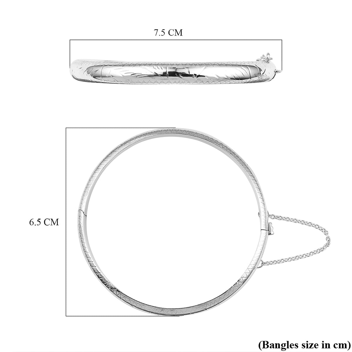 Sterling Silver Bangle (Size 7.5) With Clasp and Safety Chain, Silver Wt. 8.90 Gms 8899199 5