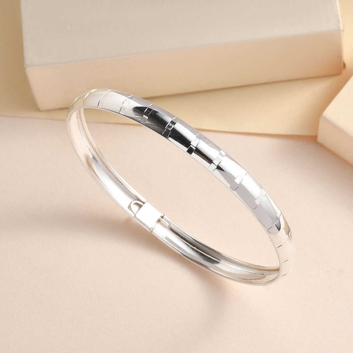 JCK Vegas Closeout - Diamond Cut Sterling Silver Bangle (Size 7.5) 7831159 2