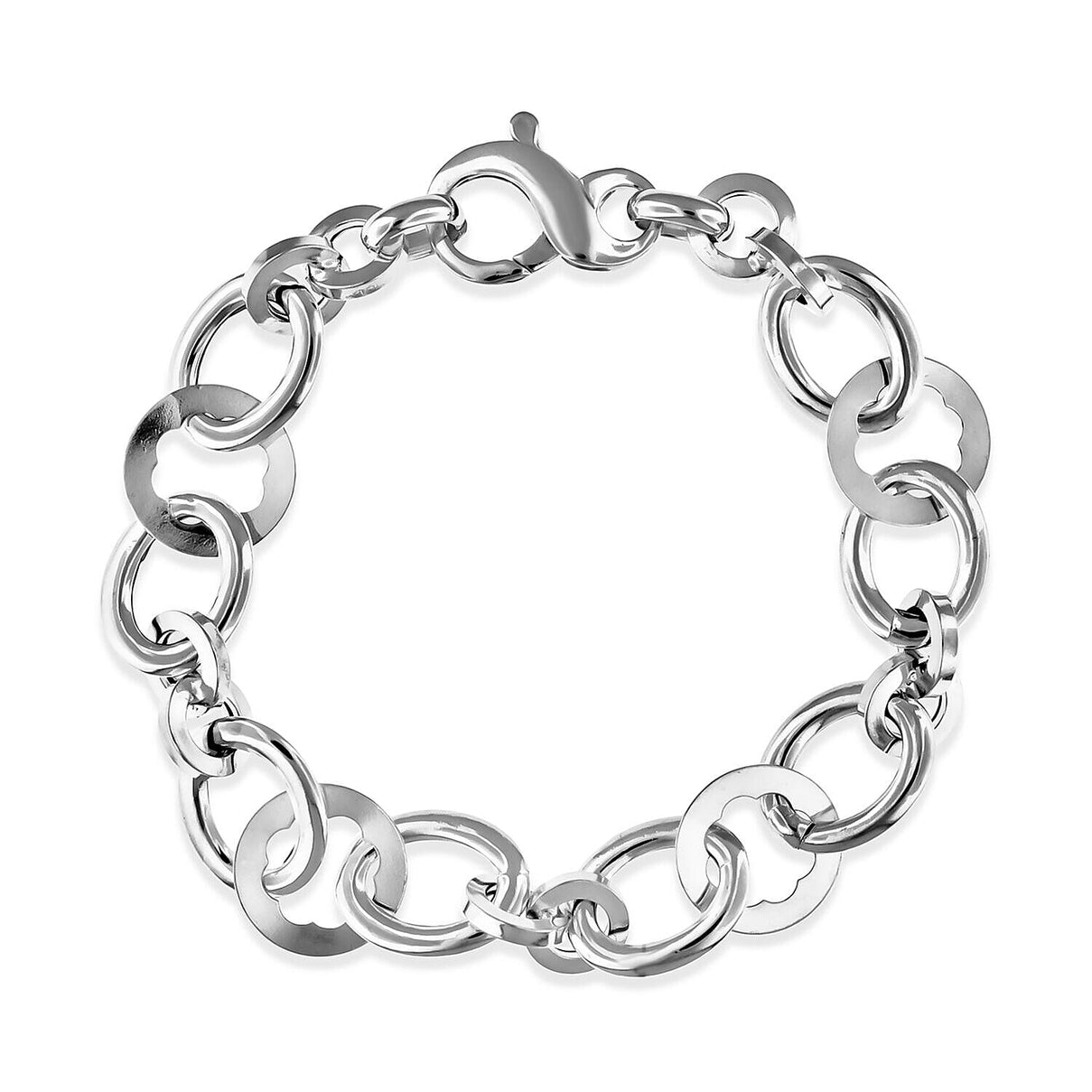 Sterling Silver Oval Round and Flower Cutout Link Bracelet 7.5 Inch 7313333 0