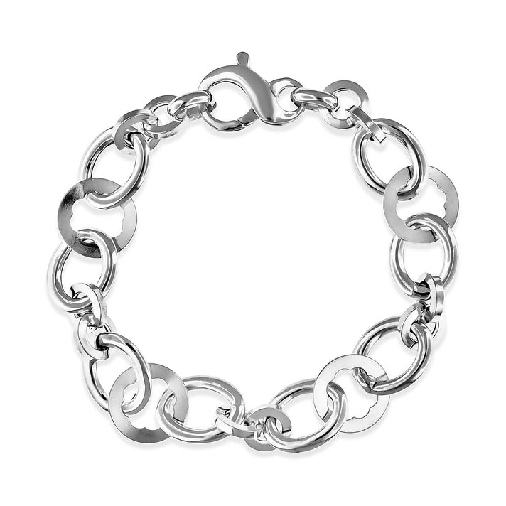 Sterling Silver Oval Round and Flower Cutout Link Bracelet 7.5 Inch 7313333 1