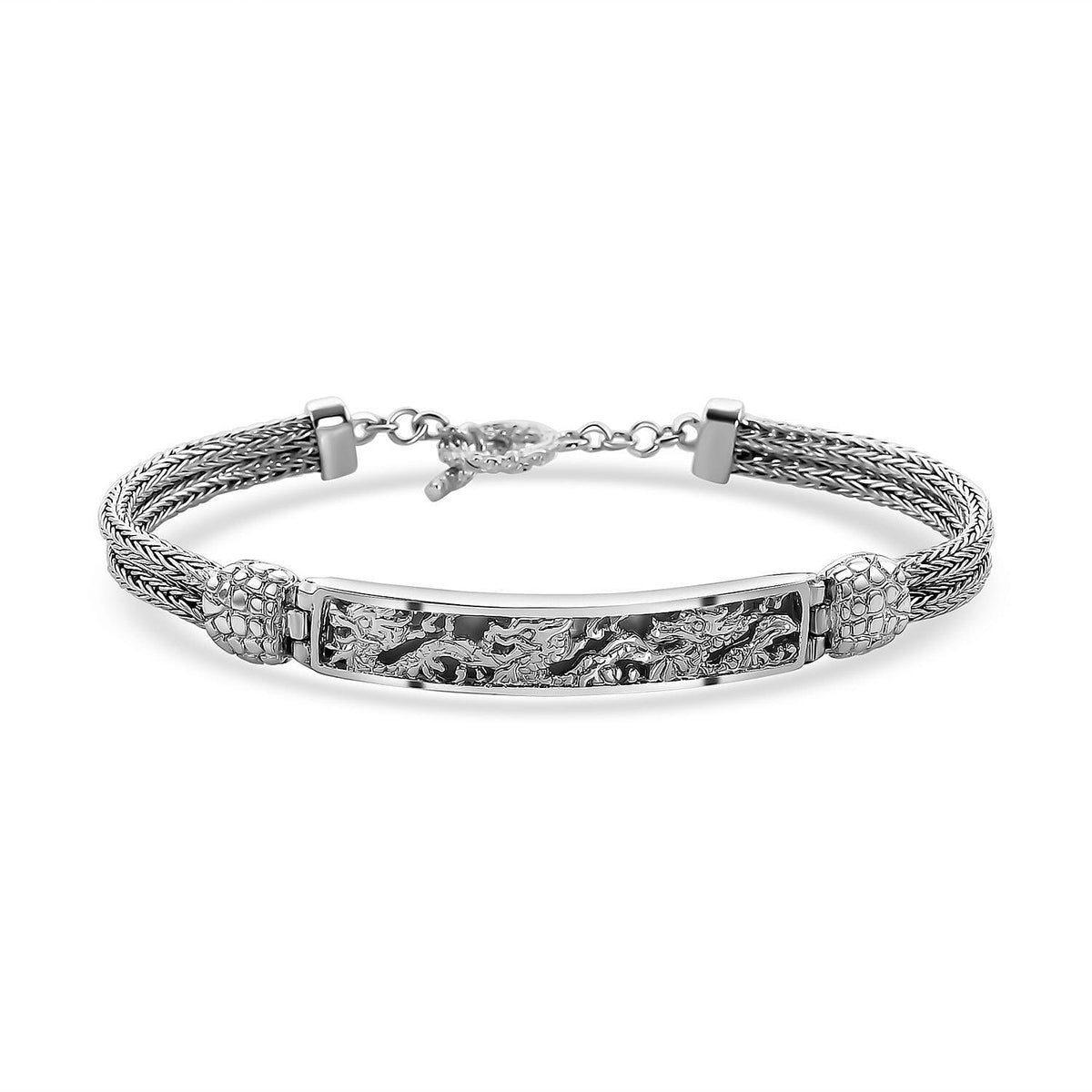 Iconic Collection Royal Bali Collection - Sterling Silver Dragon Bracelet (Size-7.5) With T-Bar Clasp, Silver Wt 15.00 GM 7533791 0
