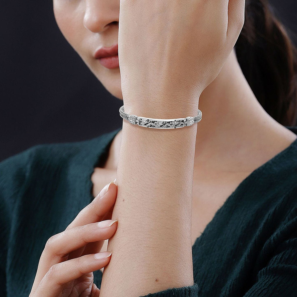 Iconic Collection Royal Bali Collection - Sterling Silver Dragon Bracelet (Size-7.5) With T-Bar Clasp, Silver Wt 15.00 GM