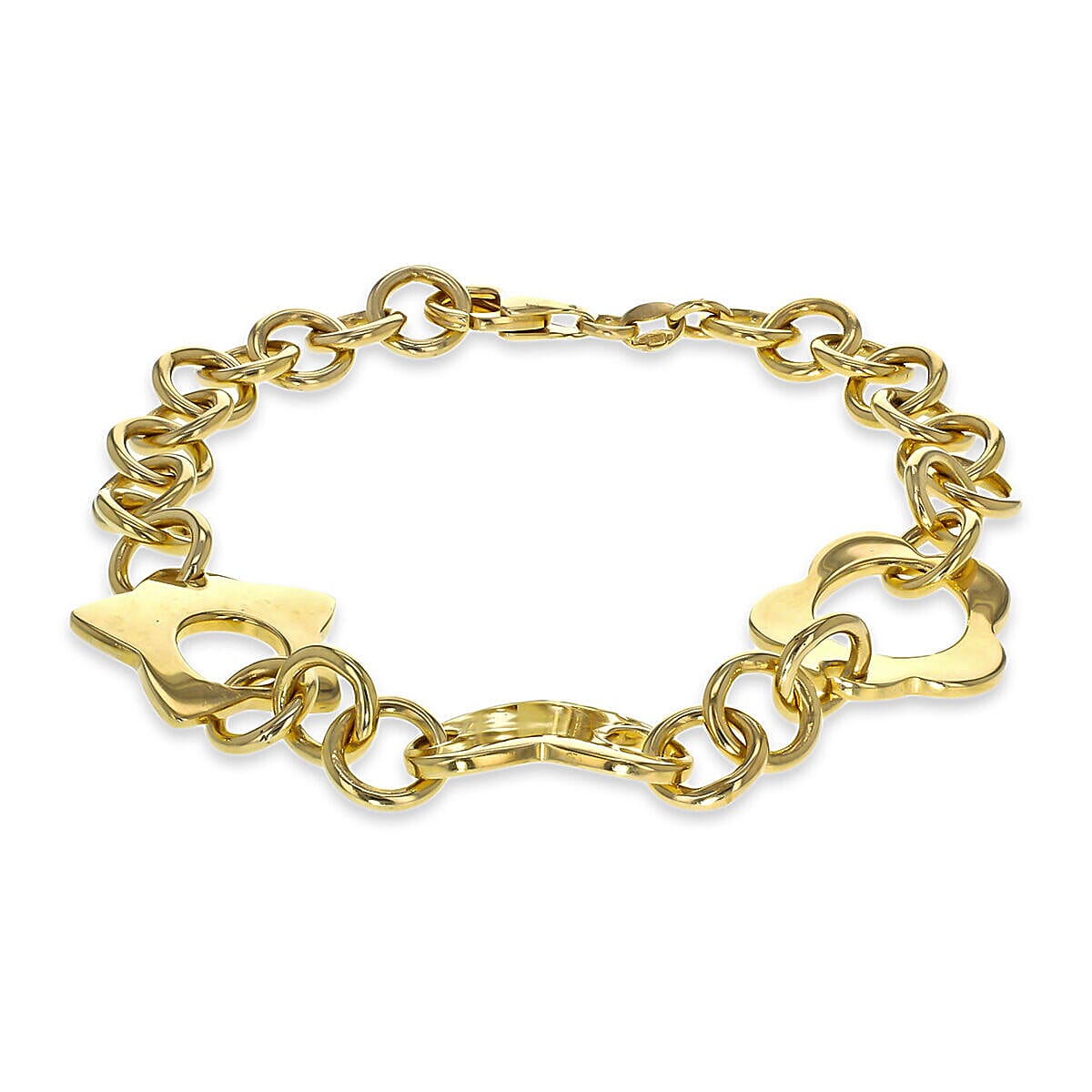 Sterling Silver Yellow Gold Open Star Heart and Flower Link Belcher Chain Bracelet 7.75 Inch 7315174 0