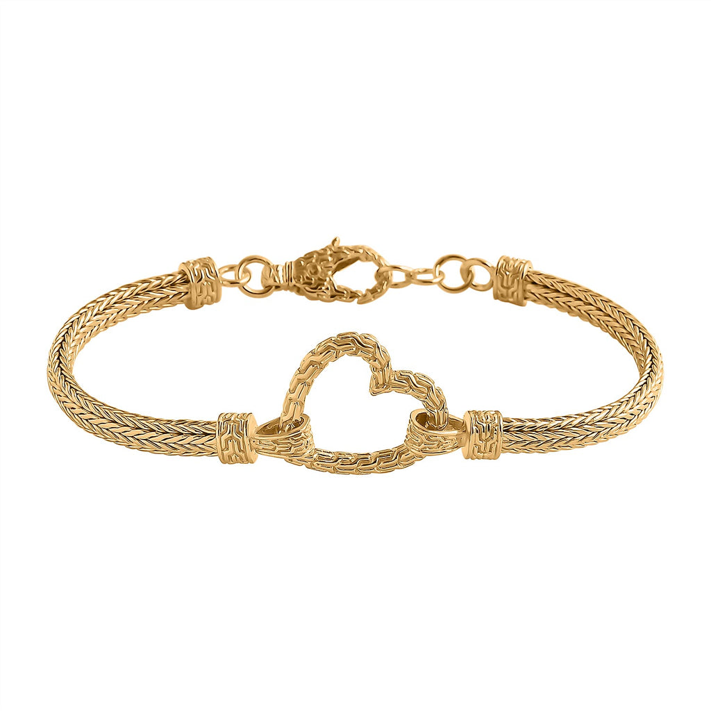 Royal Bali Collection - Heart Bracelet With Lobster Clasp in 22K Yellow Gold Vermeil Sterling Silver (Size - 7.5) 19.00 Gram