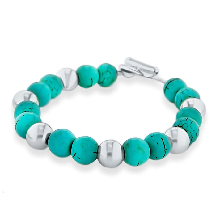 Sterling Silver and Turquoise 8mm Ball T Bar Bracelet 7315027 1