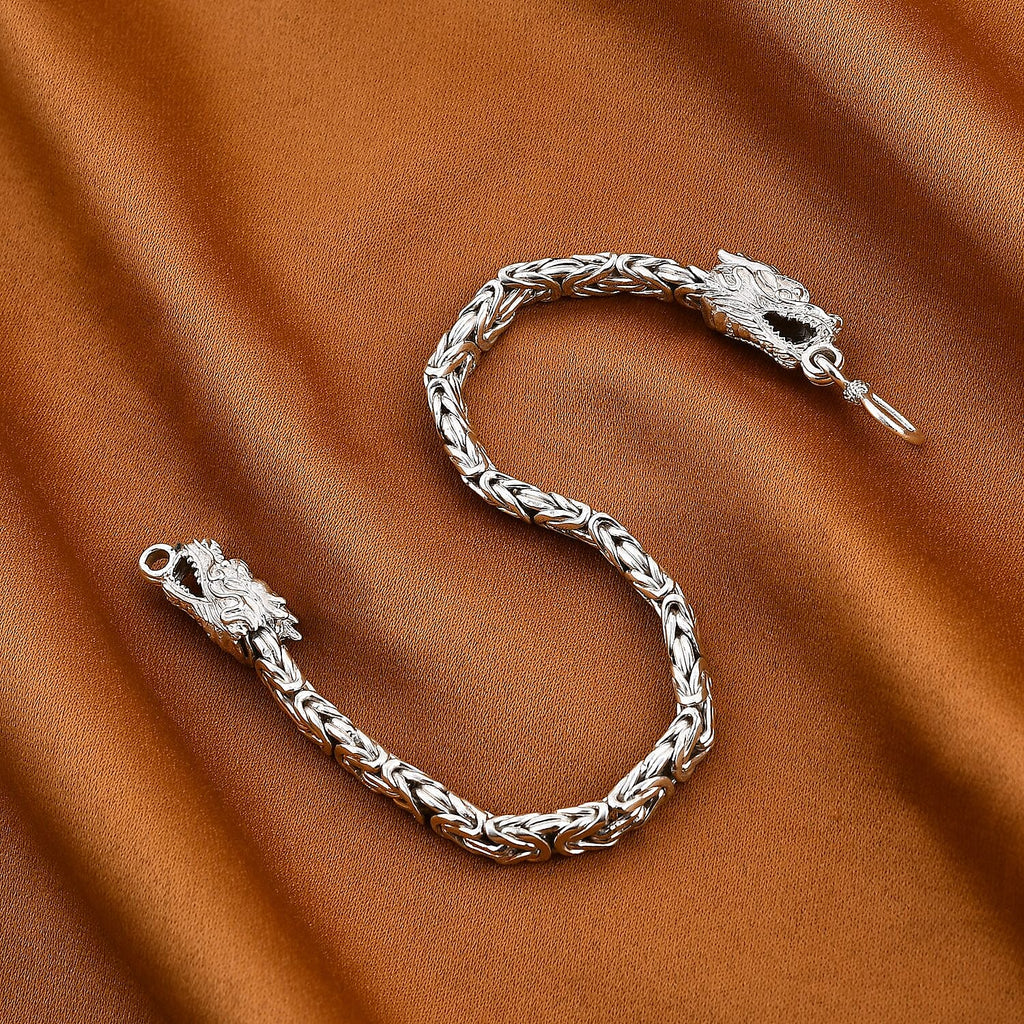 Royal Bali Sterling Silver Dragon Head Borobudur Bracelet (Size - 7.5), Silver Wt. 31.85 Gms.