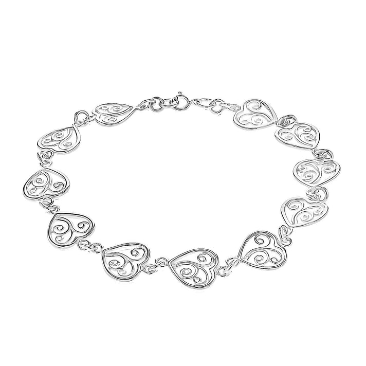 Sterling Silver 10mm Filigree Heart Bracelet 7.5 Inch 7313253 1