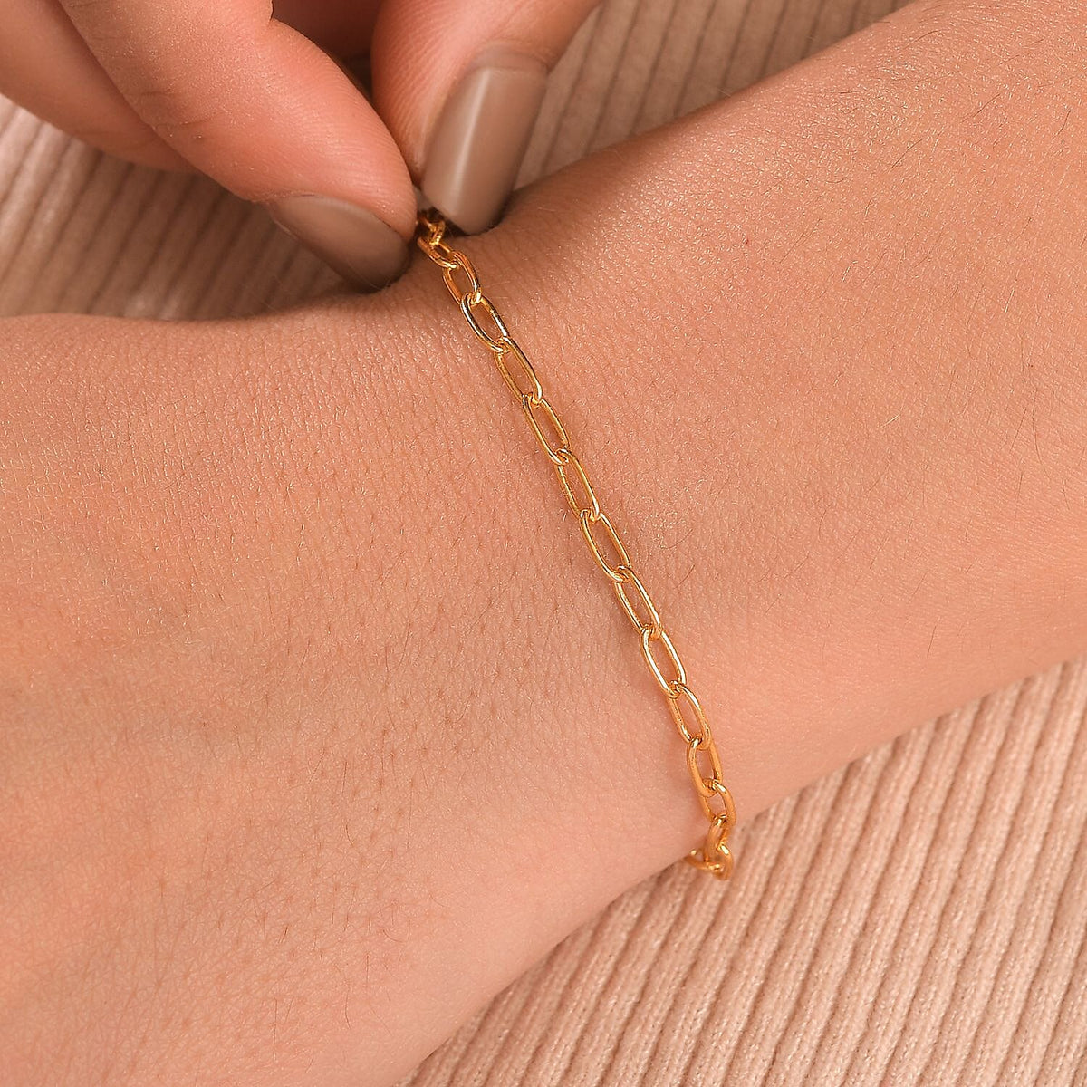 Paper Clip Bracelet (Size - 7.5) in Yellow Gold Sterling Silver V32606844 2