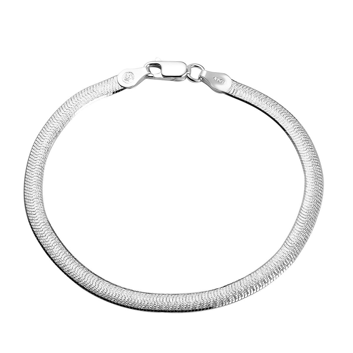 Platinum Overlay Sterling Silver Herringbone Bracelet (Size - 7.5) 7386271 0