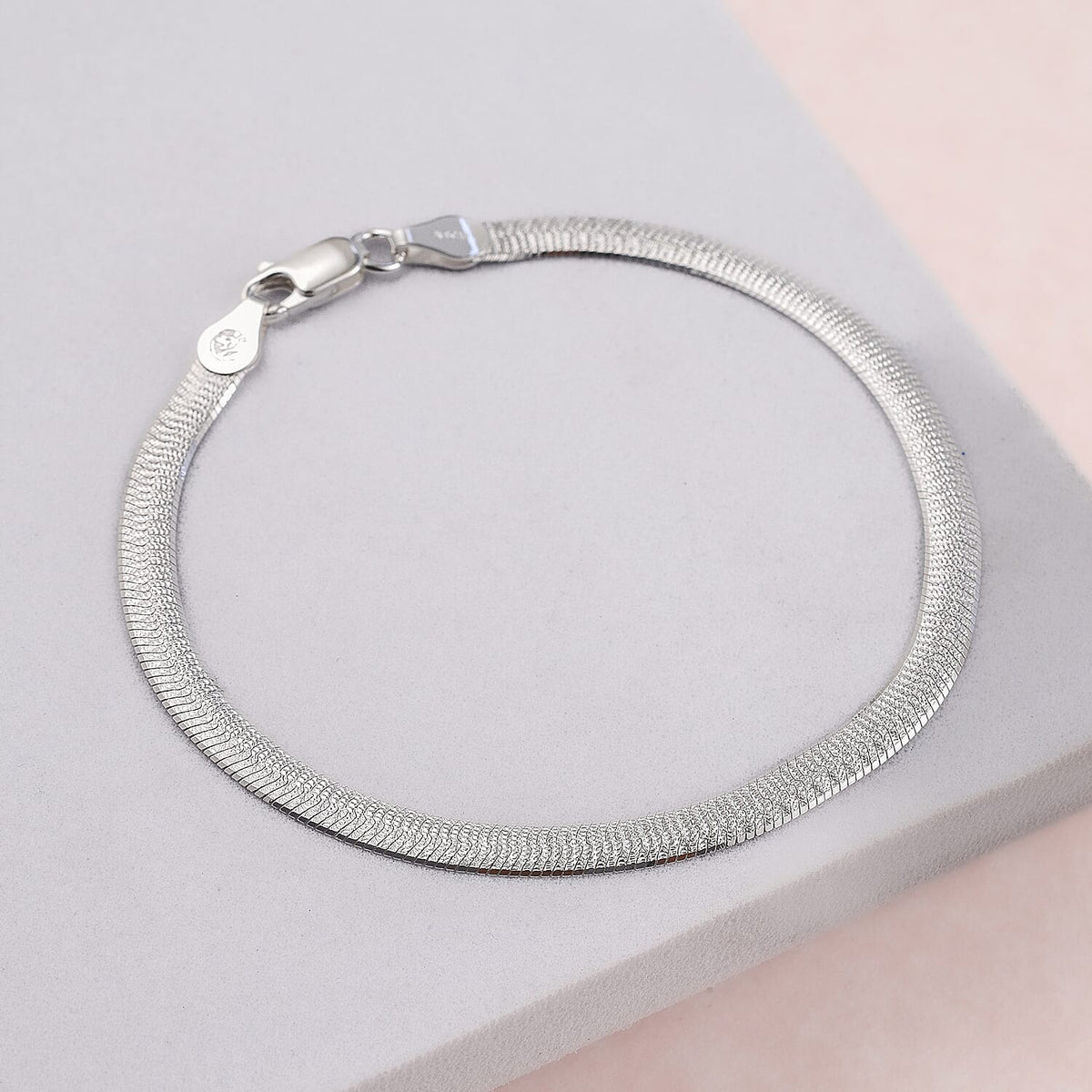 Platinum Overlay Sterling Silver Herringbone Bracelet (Size - 7.5) 7386271 1