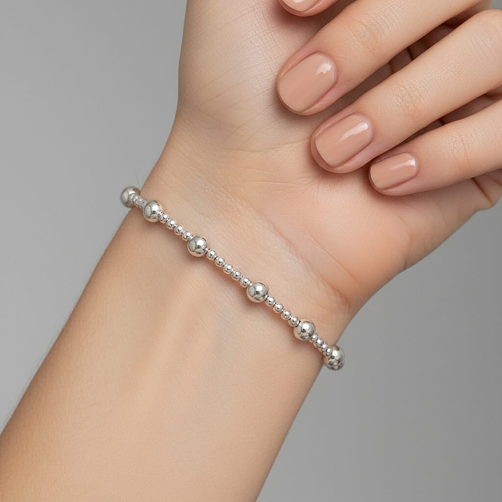 Close Out Deal - Sterling Silver Stretchable Beaded Bracelet (Size - 7) 8503405 3