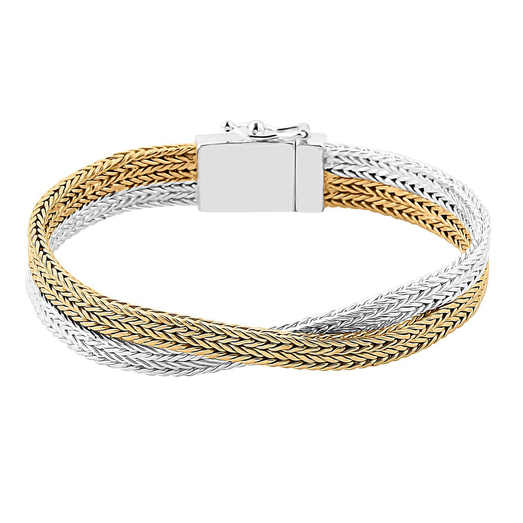 Royal Bali Collection Rwa Bhineda Dual Tone Sterling Silver Bracelet (Size - 8), Silver Wt. 34.40 Gms
