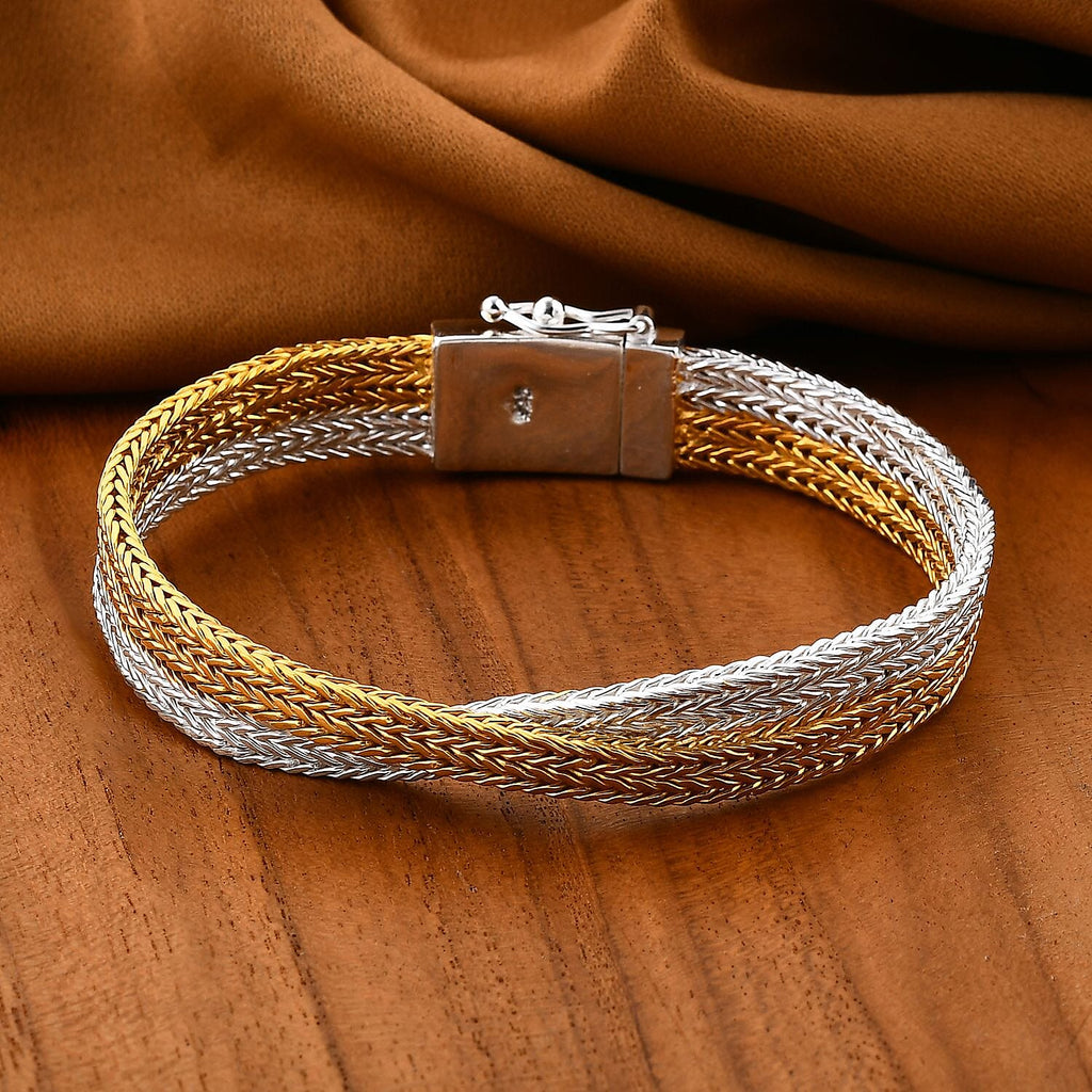 Royal Bali Collection Rwa Bhineda Dual Tone Sterling Silver Bracelet (Size - 8), Silver Wt. 34.40 Gms