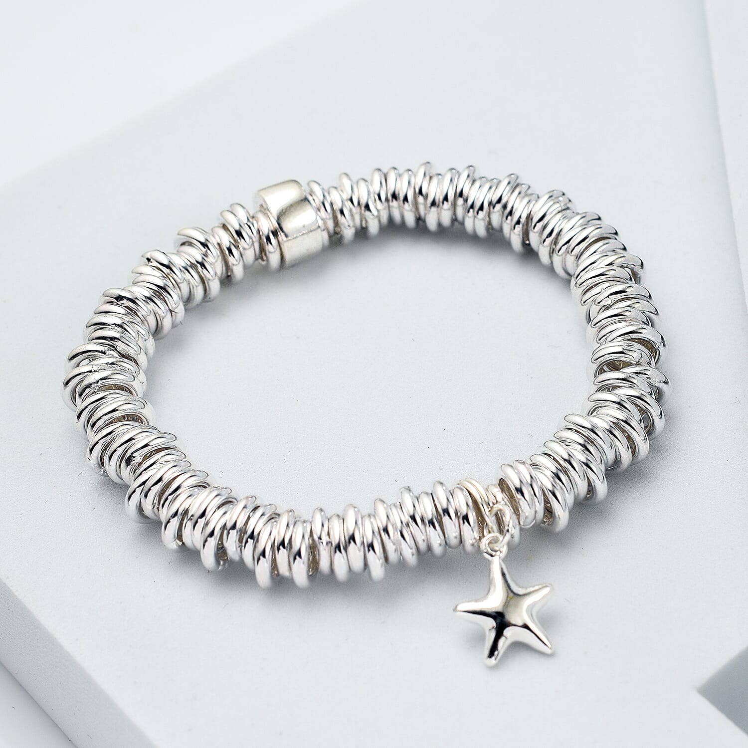 Sterling Silver Rings with Star Stretchable Bracelet (Size - 7), Silver Wt. 55.70 Gms 7694242 1