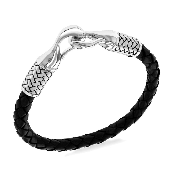 Sterling Silver 6mm Black Leather Woven Bracelet 8.5 Inch 7315098 1