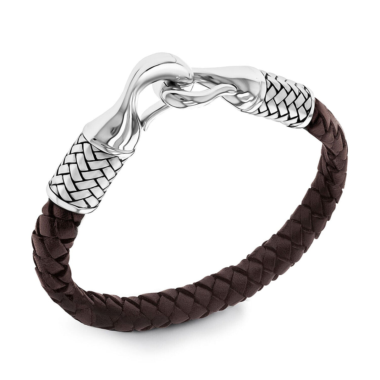 Sterling Silver 6mm Brown Leather Woven Bracelet 8.5 Inch 7315099 0