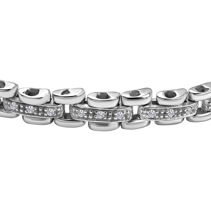 RACHEL GALLEY Cubic Zirconia Sterling Silver Stampato Bracelet (Size - 8) with Lobster Clasp, Silver Wt. 16.80 Gms. 7676300 1