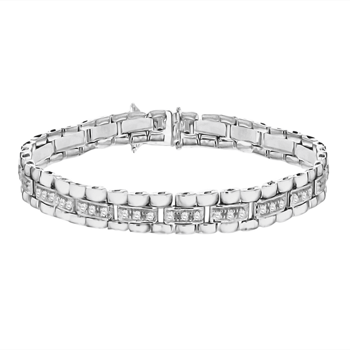 RACHEL GALLEY Cubic Zirconia Sterling Silver Stampato Bracelet (Size - 8) with Lobster Clasp, Silver Wt. 16.80 Gms. 7676300 2