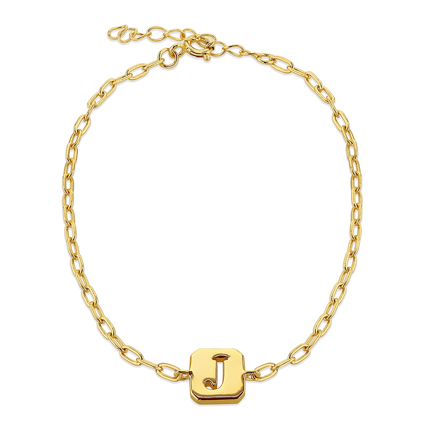 Sterling Silver Yellow Gold Plated 8mm x 9mm Initial J Initial Bracelet 6.7 Inch to 8 Inch 7369070 0