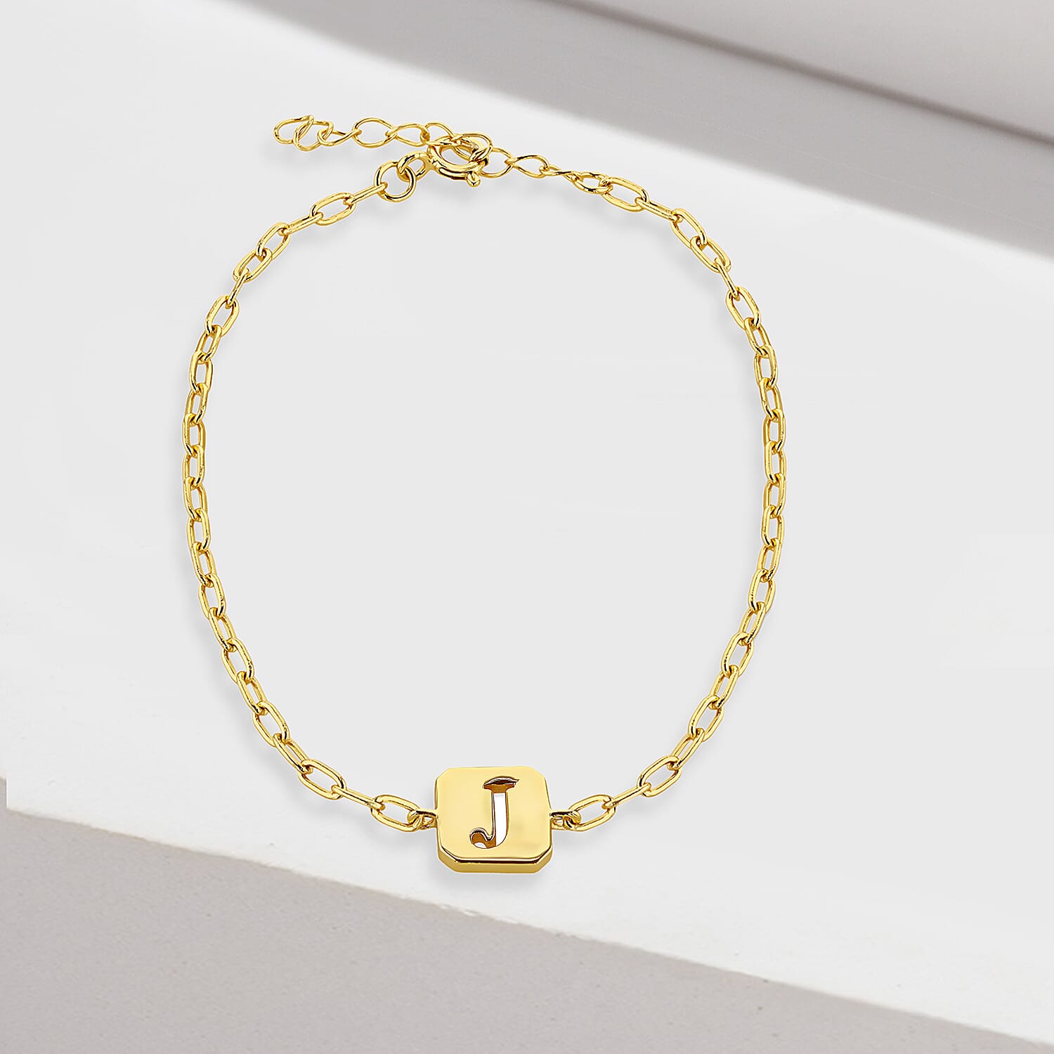 Sterling Silver Yellow Gold Plated 8mm x 9mm Initial J Initial Bracelet 6.7 Inch to 8 Inch 7369070 1