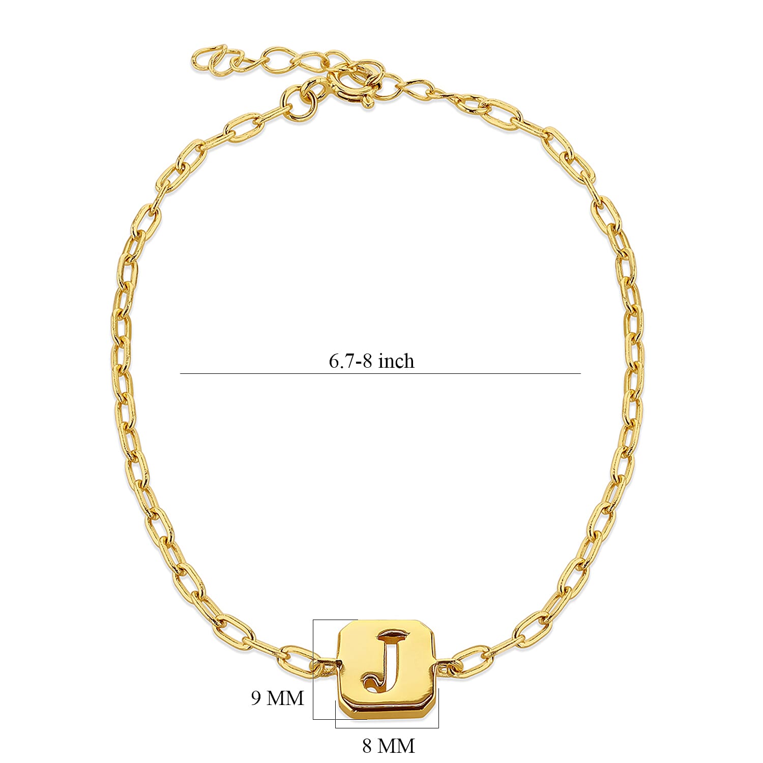 Sterling Silver Yellow Gold Plated 8mm x 9mm Initial J Initial Bracelet 6.7 Inch to 8 Inch 7369070 4