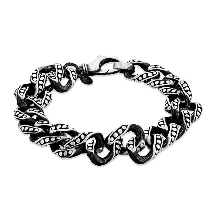 Sterling Silver Oxidised 13mm Dot Pattern Curb Chain Bracelet 9 Inch 7313106 1