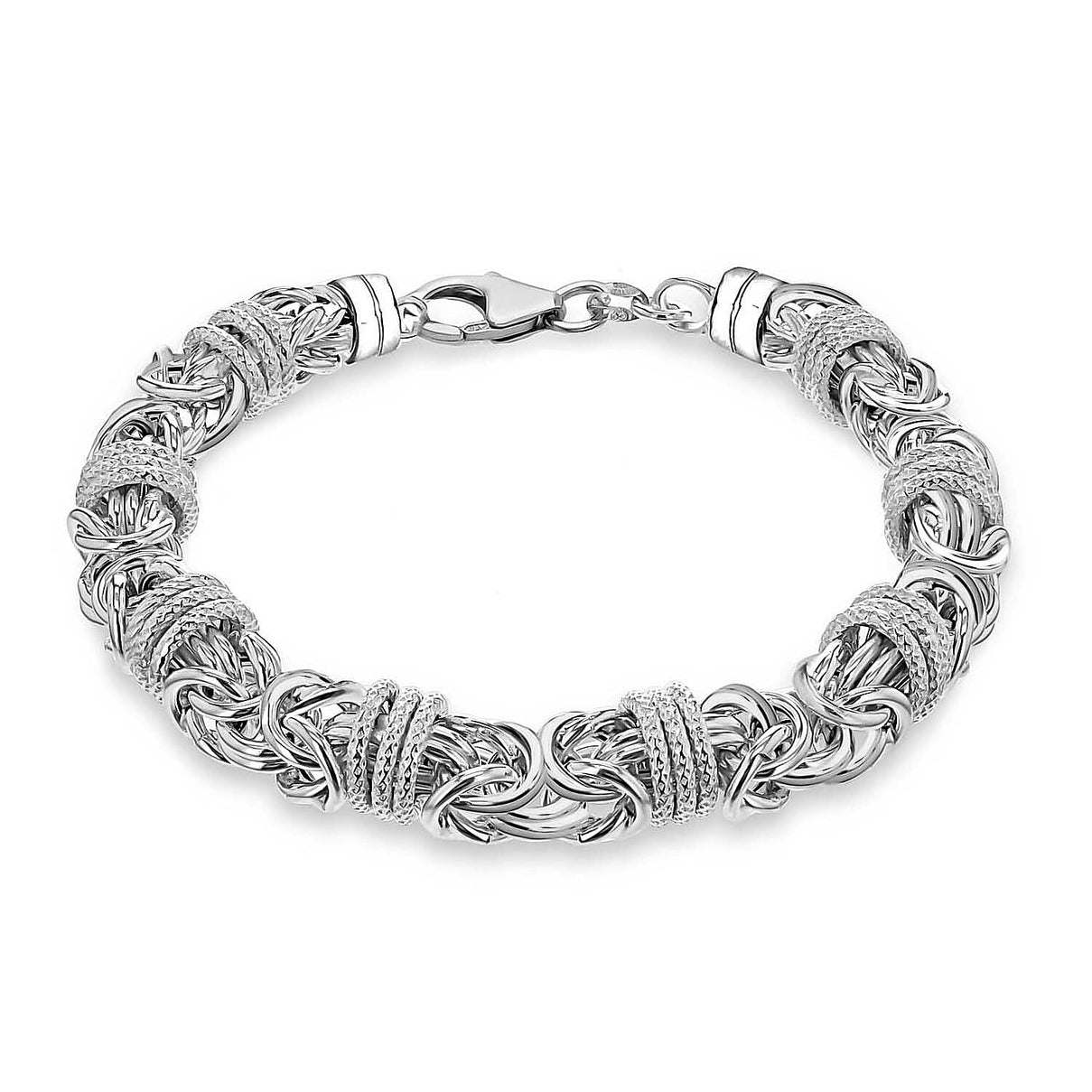 Sterling Silver Byzantine and Diamond Cut Rings Bracelet 8.5 Inch 8928893 0