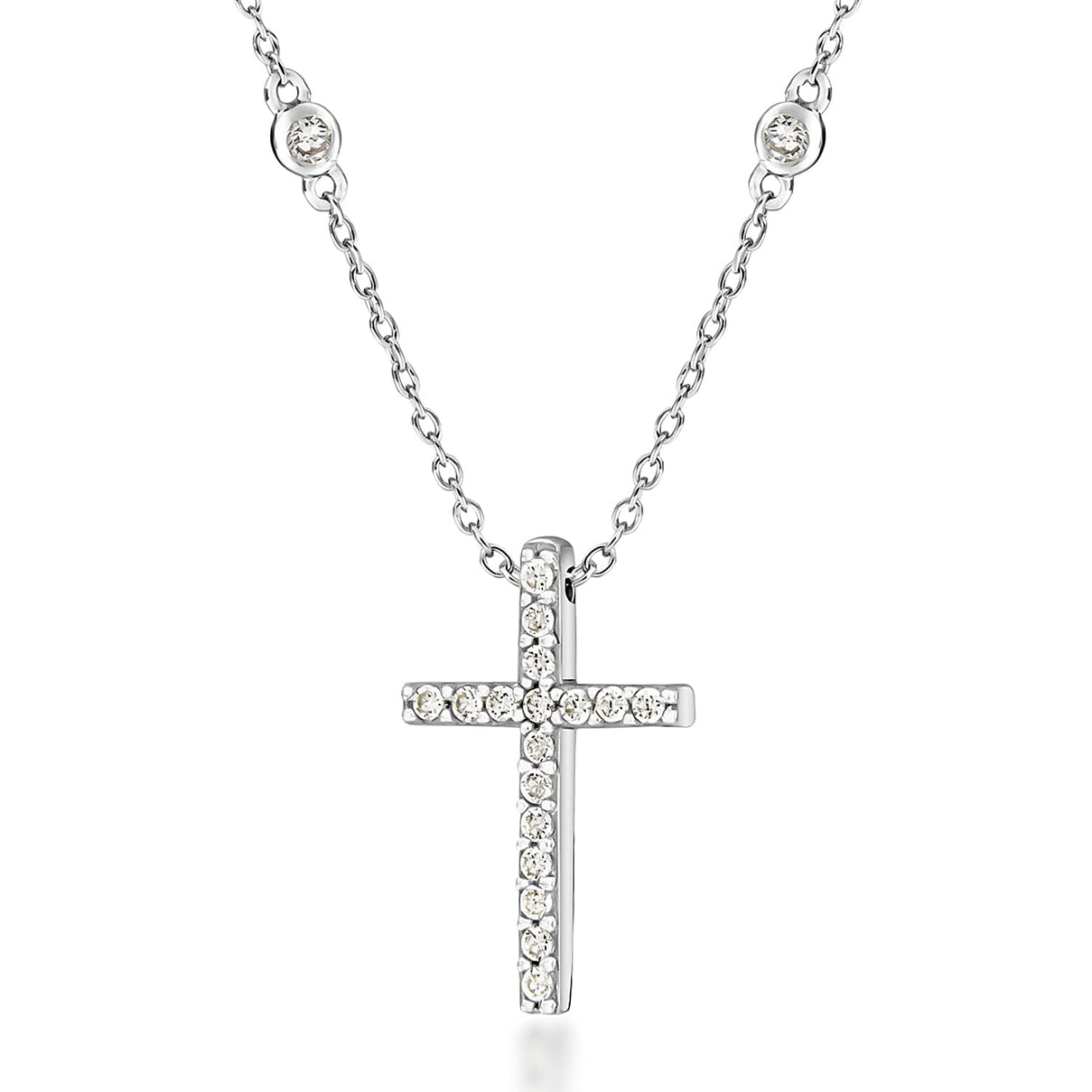 Sterling Silver CZ 12mm x 2mm Cross Pendant on Chain Necklace 16.5 Inch 8928808 0