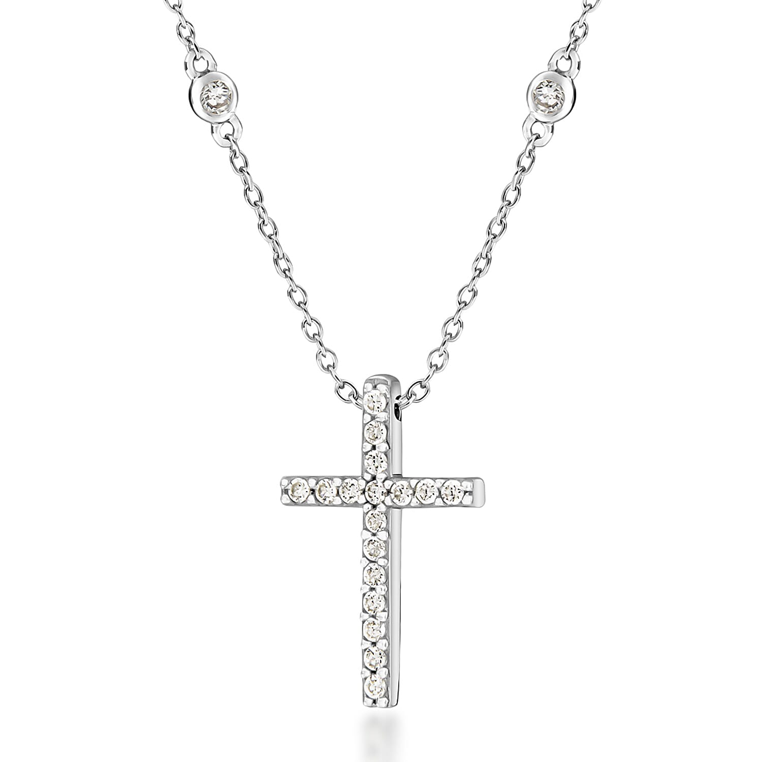 Sterling Silver CZ 12mm x 2mm Cross Pendant on Chain Necklace 16.5 Inch 8928808 0