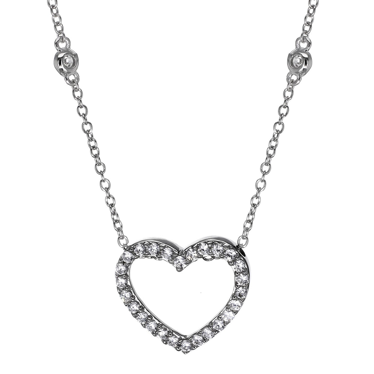 Sterling Silver CZ Heart Slider Pendant on Chain Necklace 16.5 Inch 8928809 0