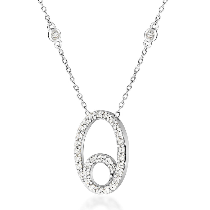 Sterling Silver CZ Oval Swirl Slider Pendant on Chain Necklace 16.5 Inch 8928807 1