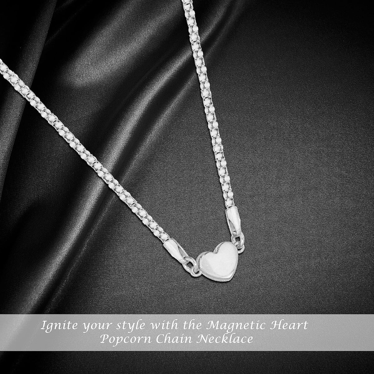 Sterling Silver Magnetic Heart Popcorn Chain Necklace 17 Inch 7619196 2