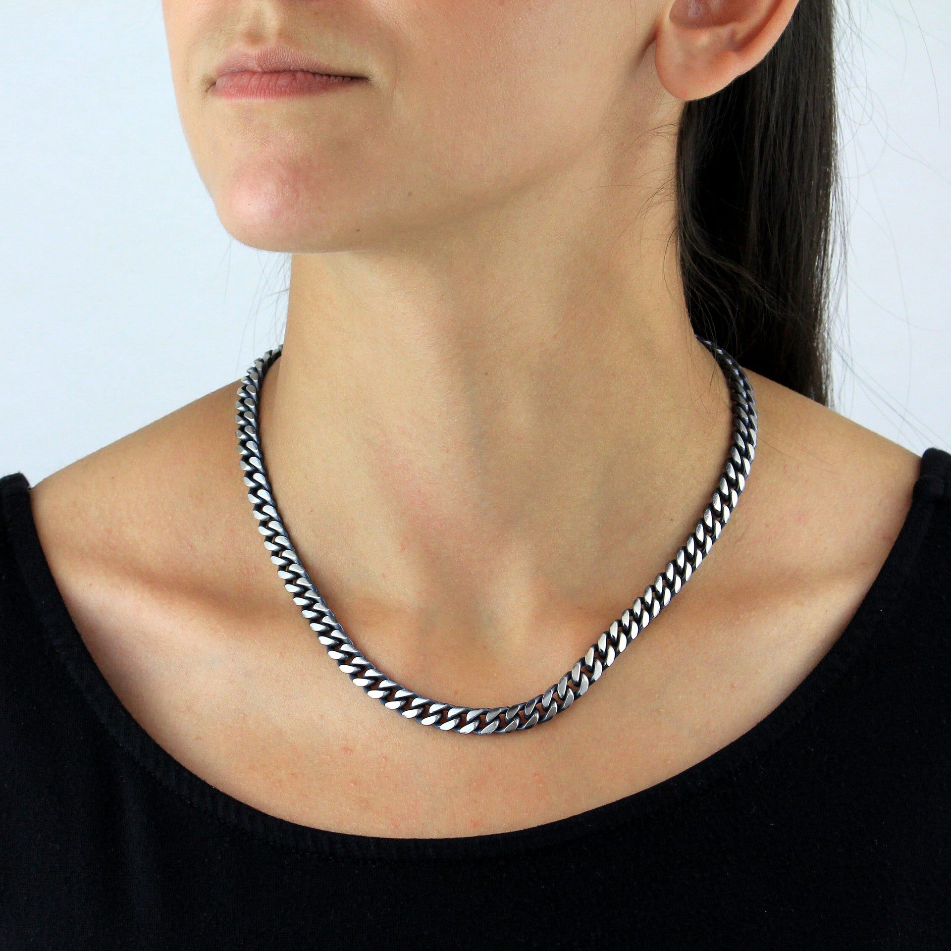 Sterling Silver 6.9mm Oxidised Flat Curb chain 18 Inch 7315208 1