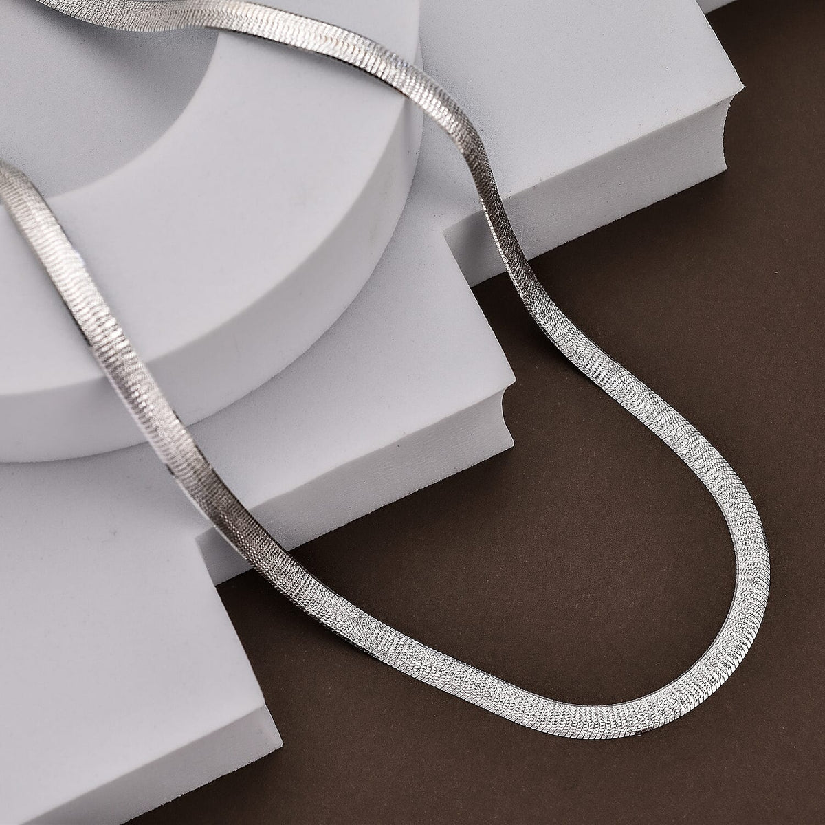 Italian Closeout Platinum Overlay Sterling Silver Herringbone Necklace (Size - 18), Silver Wt. 9.18 Gms 7385513 1