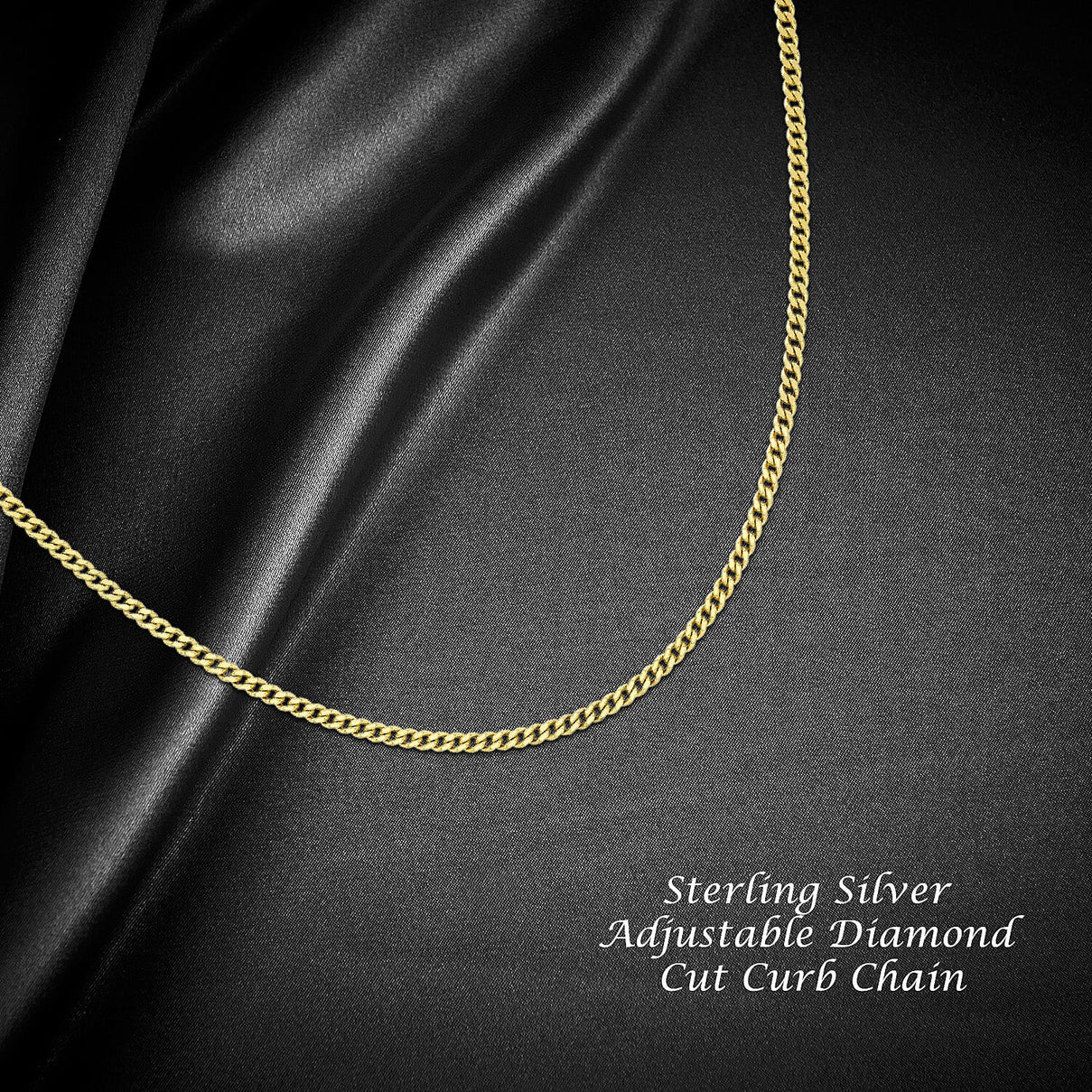 Sterling Silver 1 Micron Yellow Gold Plated Adjustable Diamond Cut Curb Chain 18 Inch - 20 Inch 7620645 2