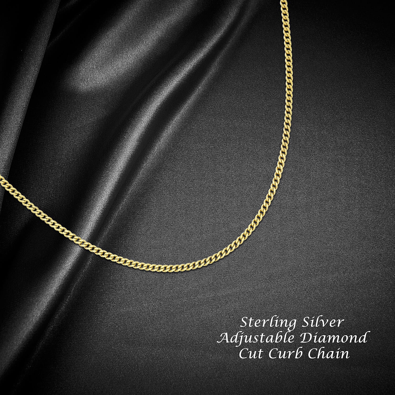 Sterling Silver 1 Micron Yellow Gold Plated Adjustable Diamond Cut Curb Chain 18 Inch - 20 Inch 7620645 2