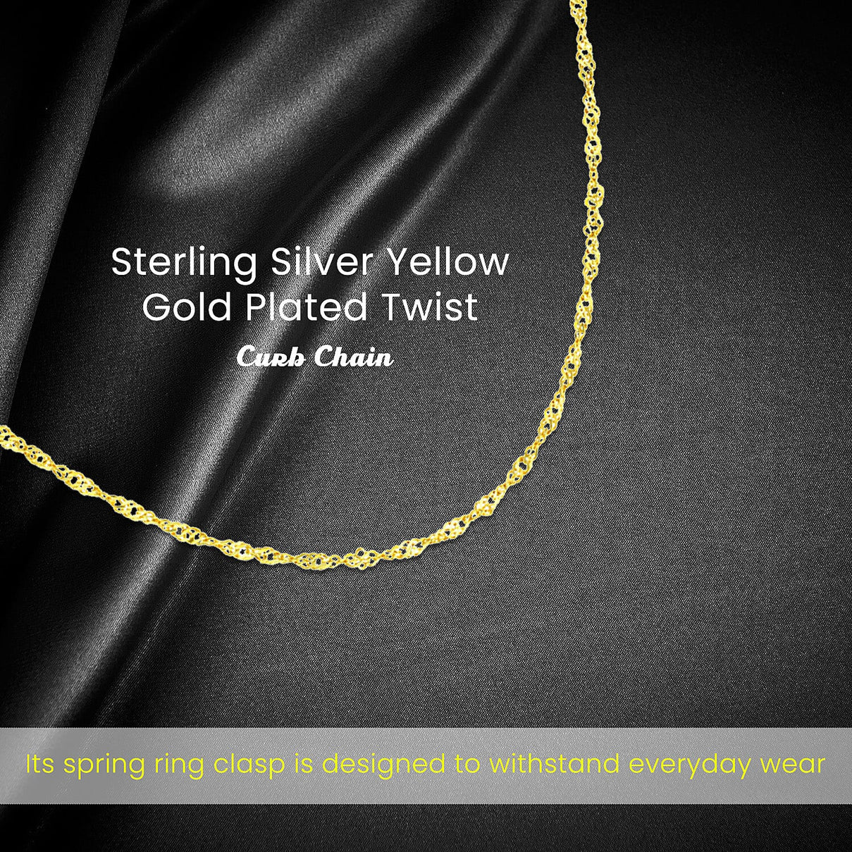 Sterling Silver 1 Micron Yellow Gold Plated 1.8mm Twist Curb Chain 30 Inch 7620942 7