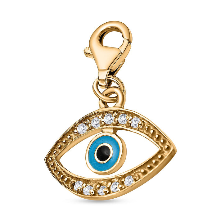 Yellow Gold Overlay Sterling Silver Evil Eye Charm With CZ 7676371 1