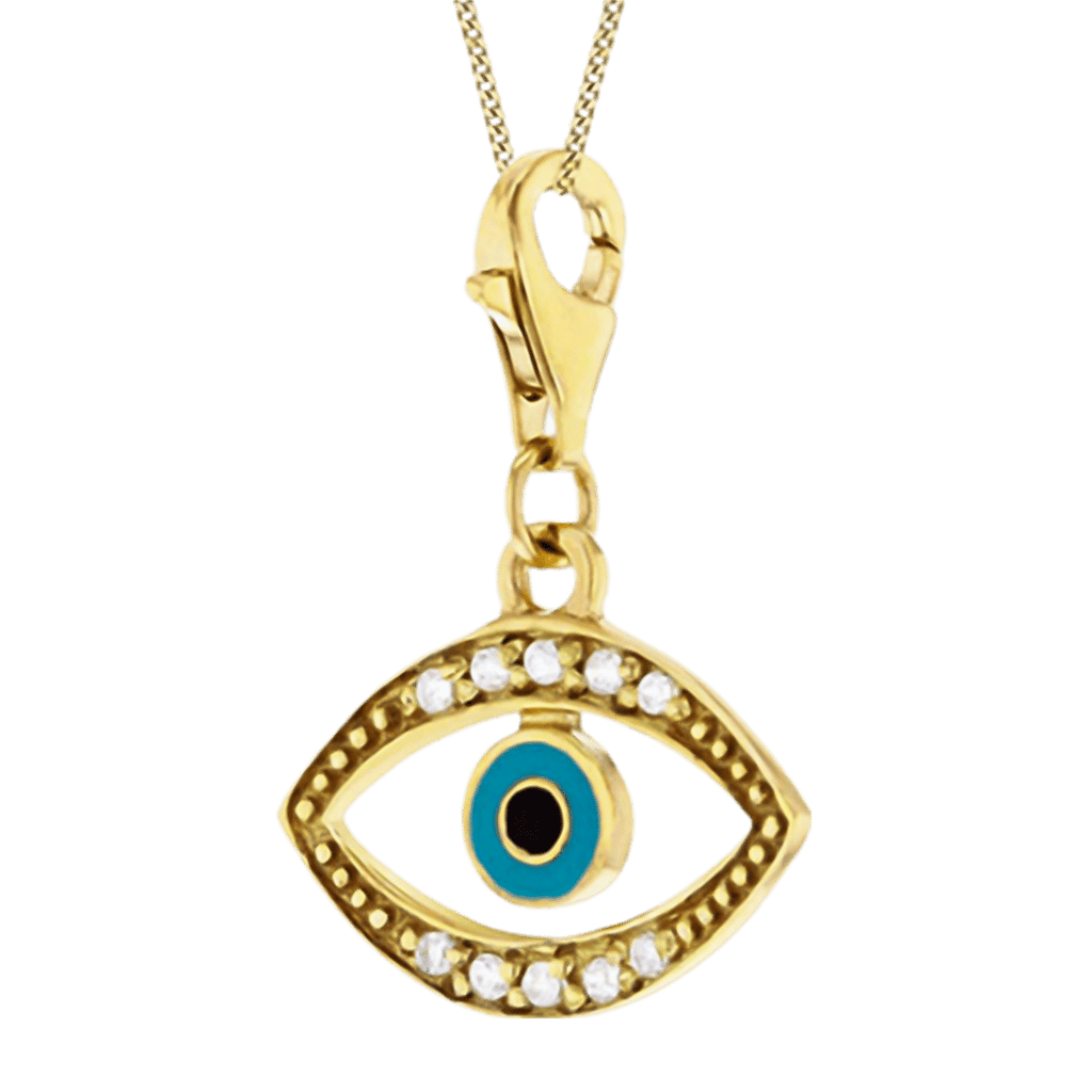 Yellow Gold Overlay Sterling Silver Evil Eye Charm With CZ