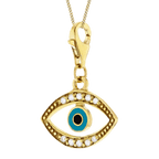 Yellow Gold Overlay Sterling Silver Evil Eye Charm With CZ