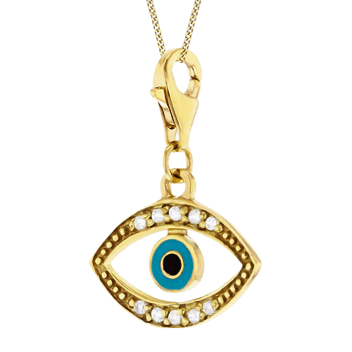 Yellow Gold Overlay Sterling Silver Evil Eye Charm With CZ 7676371 1