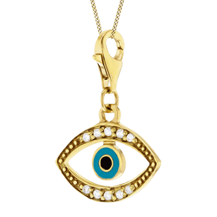 Yellow Gold Overlay Sterling Silver Evil Eye Charm With CZ 7676371 2