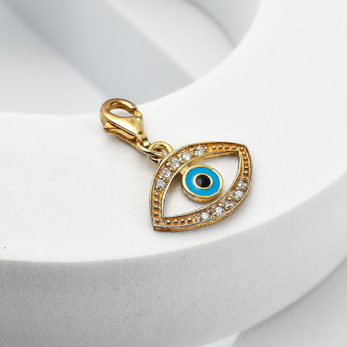 Yellow Gold Overlay Sterling Silver Evil Eye Charm With CZ 7676371 2