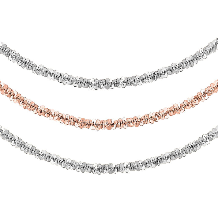 Sterling Silver 2 Colour Rose Gold Plated 3 Strand Tocalle Chain Necklace 18 Inch 8928829 1