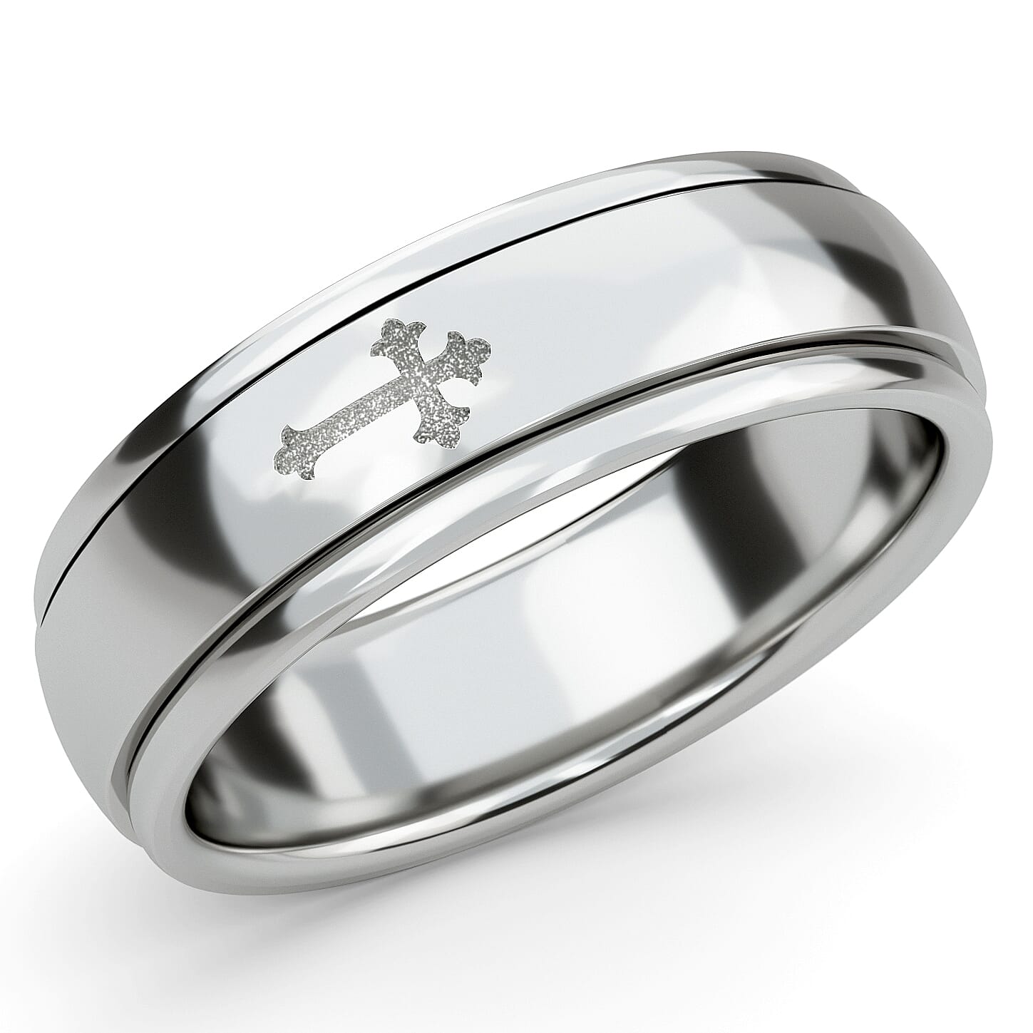 Stackable Cross Spinner Ring in Sterling Silver with Platinum Plating 3676716 2