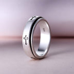 Artisan Crafted Platinum Overlay Sterling Silver Cross Spinner Ring