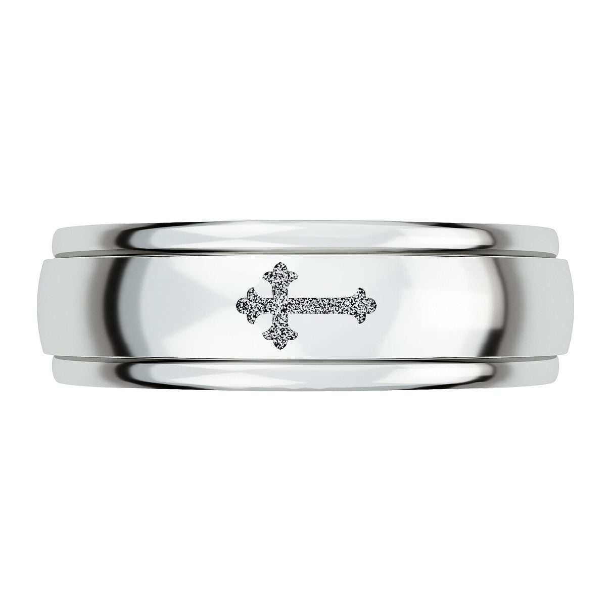 Stackable Cross Spinner Ring in Sterling Silver with Platinum Plating 3676716 8