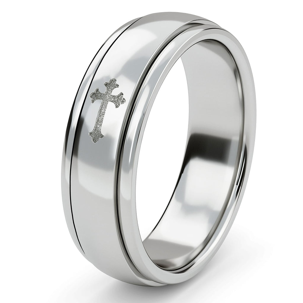 Artisan Crafted Platinum Overlay Sterling Silver Cross Spinner Ring