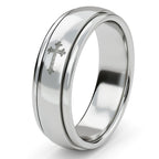 Artisan Crafted Platinum Overlay Sterling Silver Cross Spinner Ring