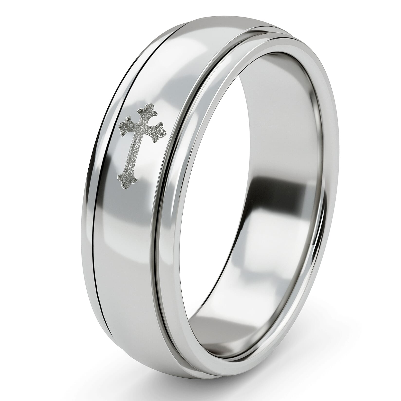 Stackable Cross Spinner Ring in Sterling Silver with Platinum Plating 3676716 10